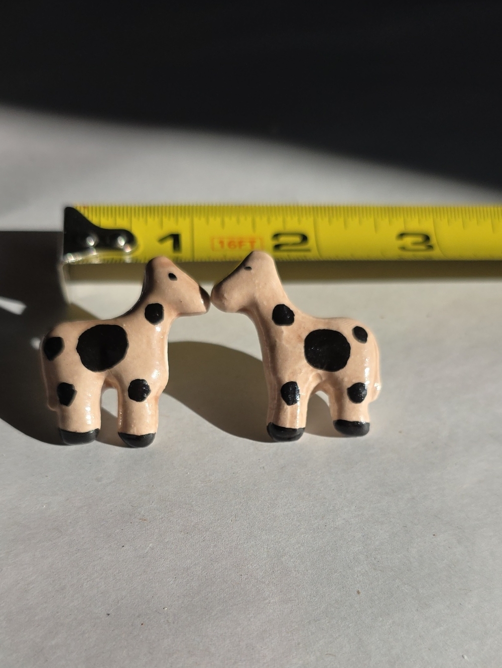 3/$10 Handcrafted Beige and Black Cow Stud Earrings - Cute Farm Animal Jewelry